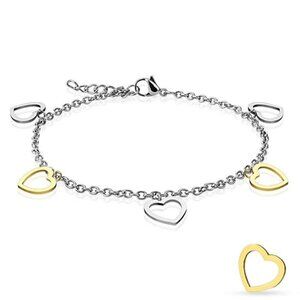 LOVELY STAINLESS STEEL 9"-10" SILVER GOLD ION PLATED HEART CHARM ANKLE BRACELET